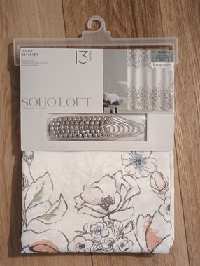 Soho Floral Shower Curtain - White, Blue, Green, Peach